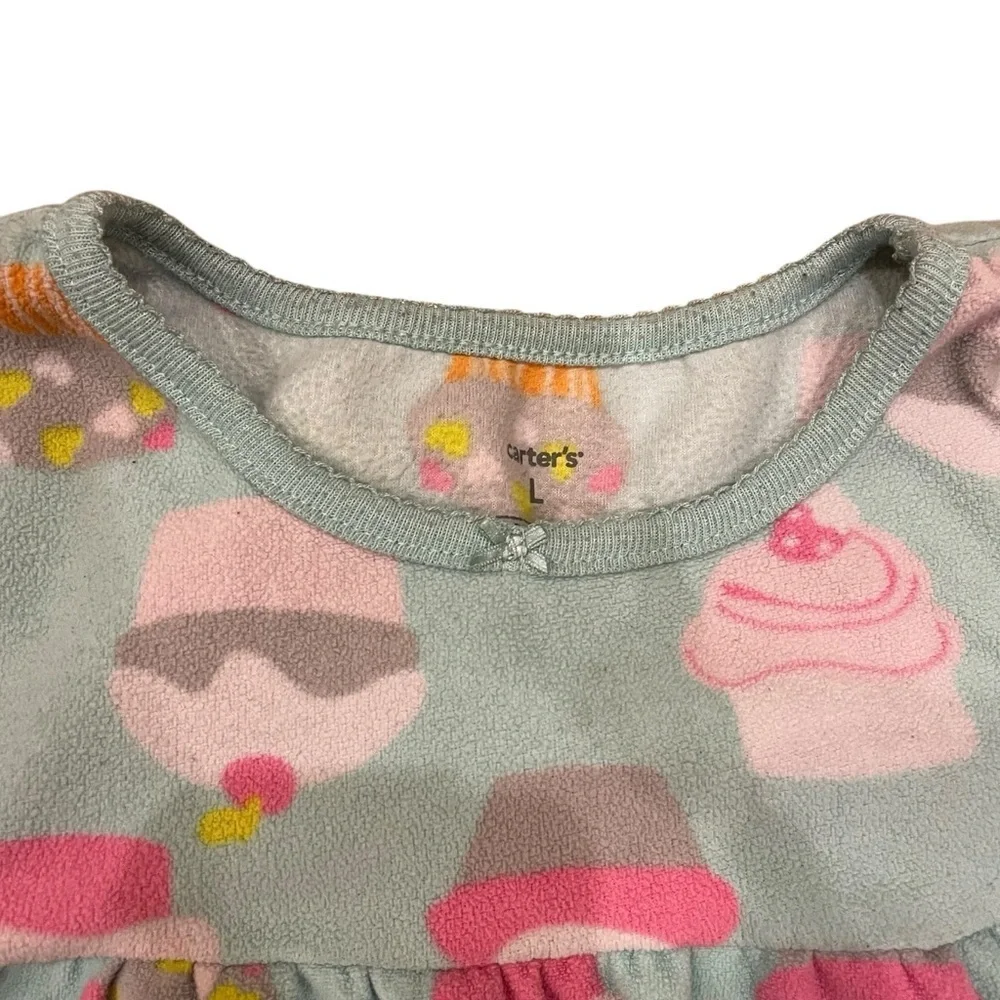 4/$25 Carters Girls Fleece Long Sleeve Night Gown Pajamas Cupcake Size Large